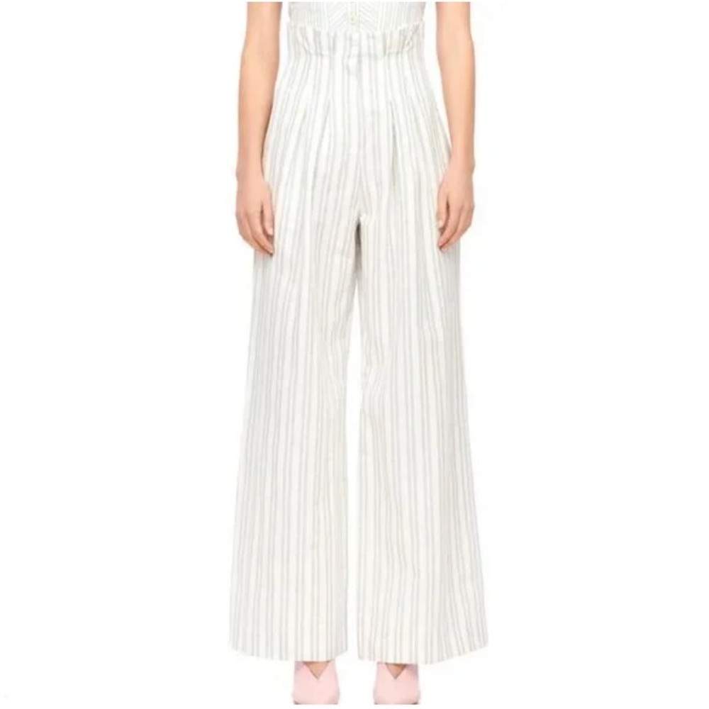 New Rebecca Taylor Striped Wide Leg Suit Pants Snow and Black NWT Women’s 0